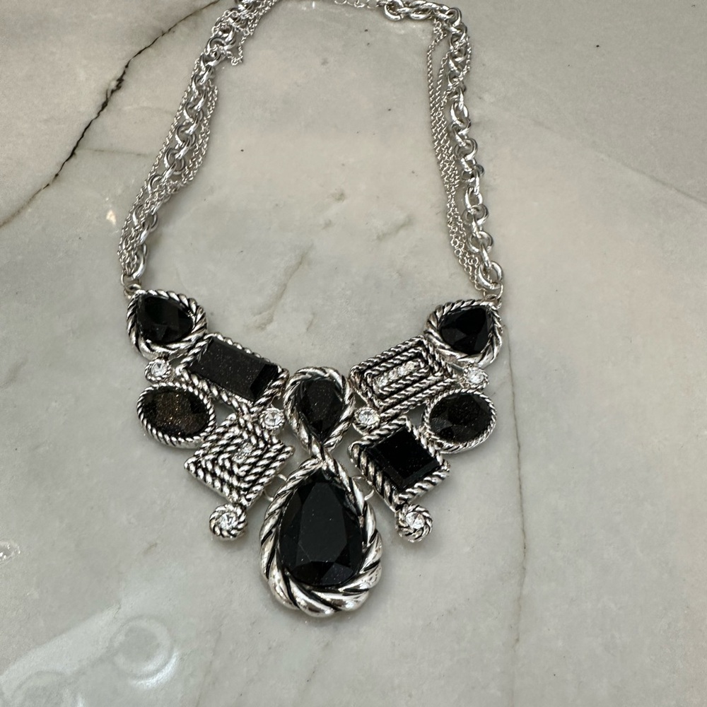 Black and Silver Statement Necklace Flecks Bronze